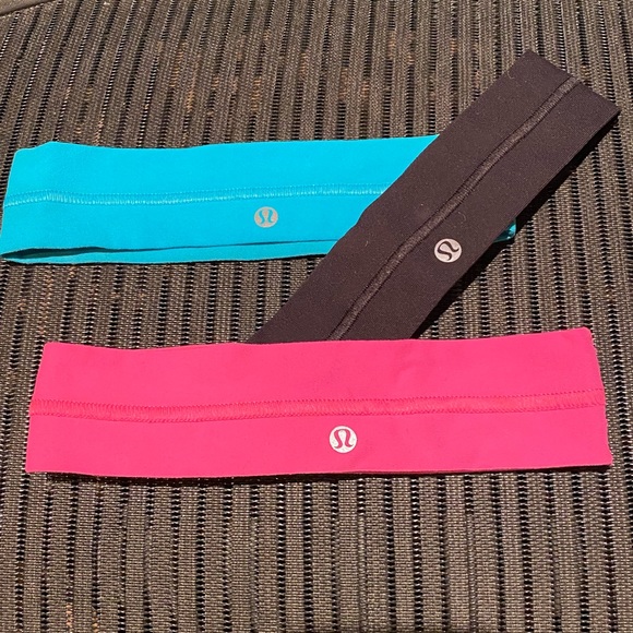 3 Authentic Lululemon Headbands aqua pink and black - Picture 3 of 9